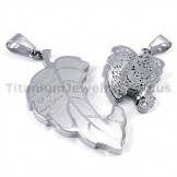 "Love You" Titanium Lovers Pendants with Diamonds-Free Chains 19093