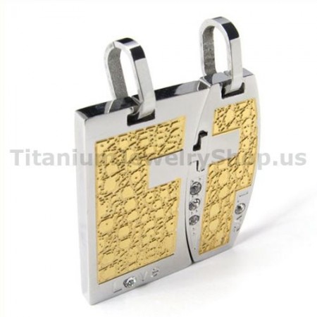 Love Gloden Titanium Lovers Pendants with Diamonds-Free Chains 19098