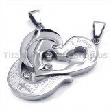 Sweetheart and Cross Titanium Lovers Pendants with Diamonds-Free Chains 19107