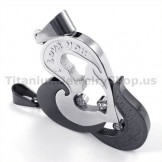 Sweetheart and Cross Black Titanium Lovers Pendants with Diamonds-Free Chains 19108