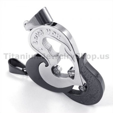 Sweetheart and Cross Black Titanium Lovers Pendants with Diamonds-Free Chains 19108
