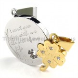 Gloden Four Leaves Clover Titanium Lovers Pendants-Free Chains 19118