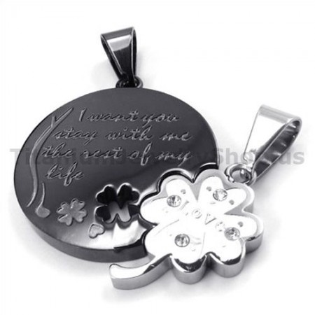 Four Leaves Clover Black Titanium Lovers Pendants-Free Chains 19119