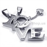 "LOVE" Titanium Lovers Pendants with Diamonds-Free Chains 19121