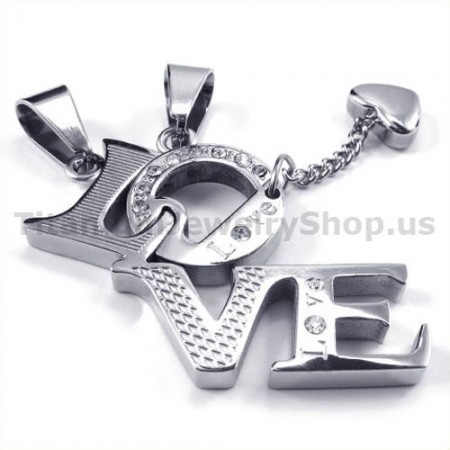 "LOVE" Titanium Lovers Pendants with Diamonds-Free Chains 19121