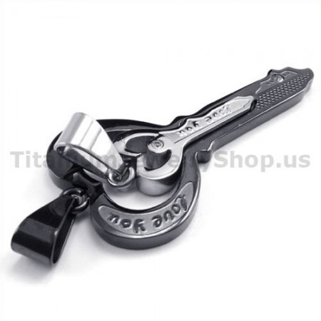 Black Titanium Lovers Key Pendants-Free Chains