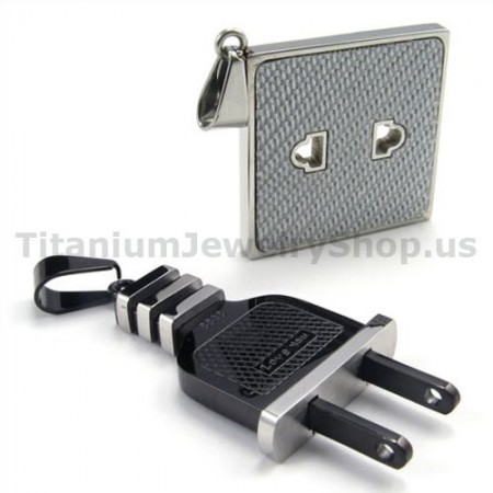 Socket and Plug Titanium Lovers Pendants-Free Chains 19143