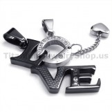 "LOVE" Black Titanium Lovers Pendants with Diamonds-Free Chains 19144
