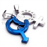 Blue Color Titanium Lovers Pendants with Diamonds-Free Chains 19340