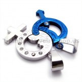 Blue Color Titanium Lovers Pendants with Diamonds-Free Chains 19340
