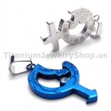Blue Color Titanium Lovers Pendants with Diamonds-Free Chains 19340