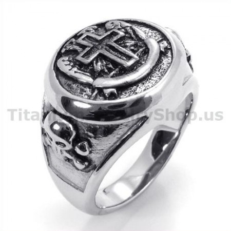 Cross Titanium Skull Ring 19225