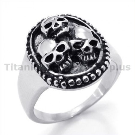Three Skull Titanium Ring 19235