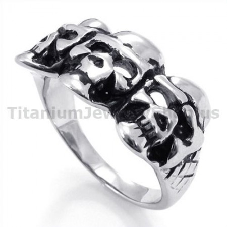 Three Skull Titanium Ring 19239