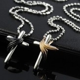 Angel Wings Cross Titanium Lovers Pendants Valentine's Day Gifts - Free Chains