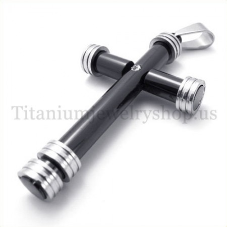 fashion black cylinder titanium cross pendant 19648