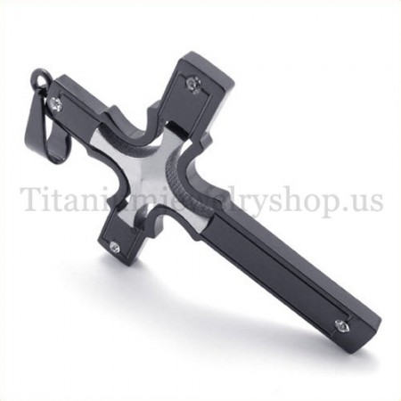 embedded silver small cross fashion black titanium cross pendant 19650