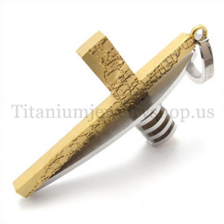 gold and silver asymmetric shape fashion men titanium cross pendant 19658