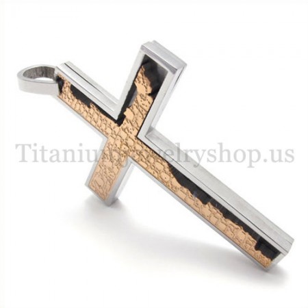 coffee gold  incomplete fill quadrate titanium cross pendant 19667