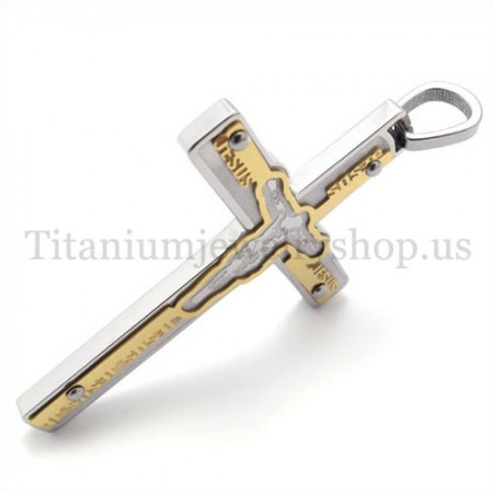 carved jesus gold titanium cross pendant 19669
