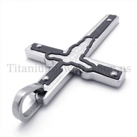 carved jesus black titanium cross pendant 19670