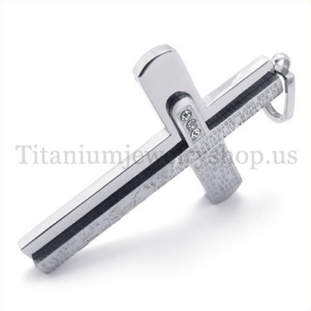 two layers with diamond Bible titanium cross pendant 19671