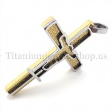gold carved jesus pattern titanium cross pendant 19674