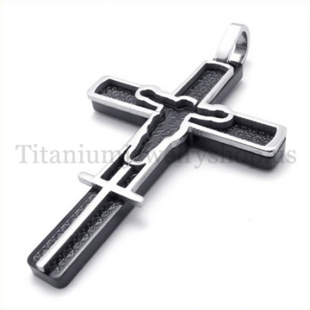black carved jesus pattern titanium cross pendant 19675