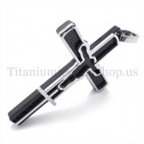 black carved jesus pattern titanium cross pendant 19675