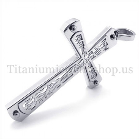 embedded hollow cross pattern fashion titanium cross pendant 19676