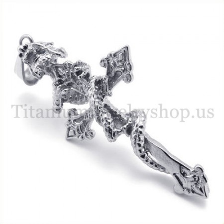 coiled dragon men titanium cross pendant 19683