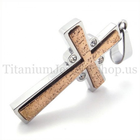 fashion coffee golden two layer titanium cross pendant 19630
