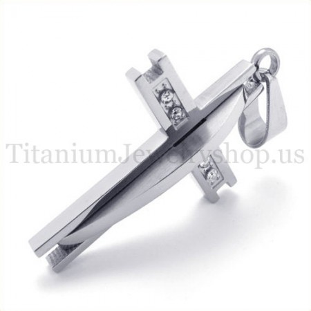 silver with diamond fashion titanium cross pendant 19631
