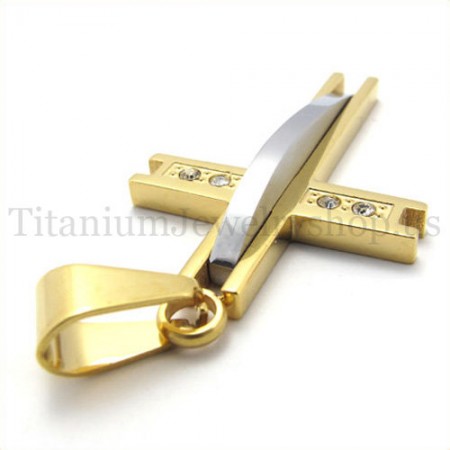 golden with diamond fashion titanium cross pendant 19632