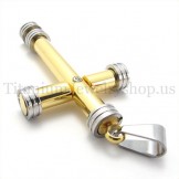 golden fashion cylindrical titanium cross pendant 19647