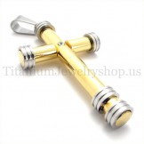 golden fashion cylindrical titanium cross pendant 19647