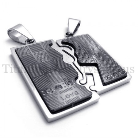 black two layer interlocking lovers titanium pendant 19992