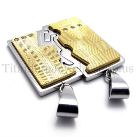 gold two layer interlocking lovers titanium pendant 19993