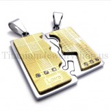 gold two layer interlocking lovers titanium pendant 19993