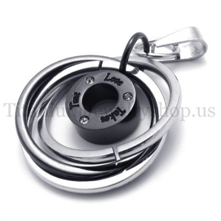 black Multi-ring engraved with "take time love" titanium pendant 20017