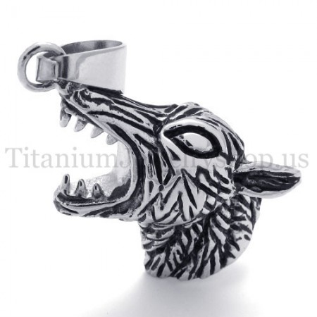 men's wolf head titanium pendant 20105