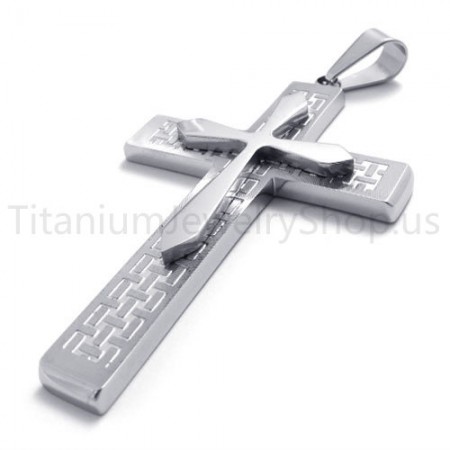 2012 New Two Layers Silvery Cross Titanium Pendant 20151