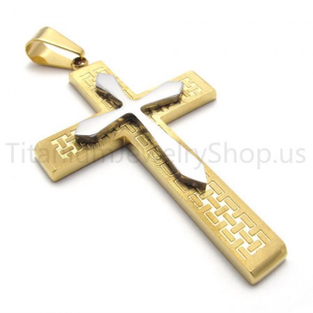 2012 New Two Layers Golden Cross Titanium Pendant 20152