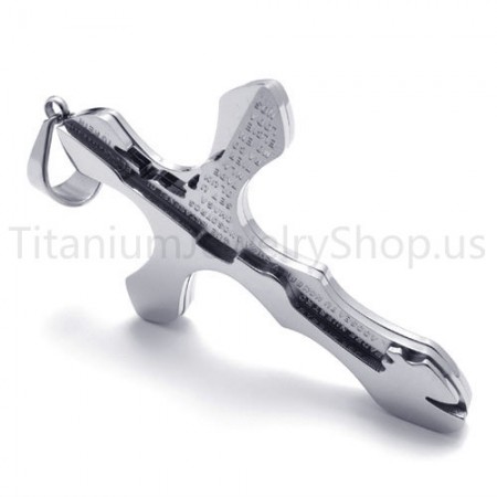 2012 New Silvery Carving Letters Cross Titanium Pendant 20160