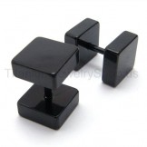 Black Titanium Boxes Barbell Earrings 18526