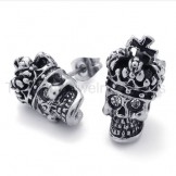 White-eyes Crown Skull Titanium Earrings 20352