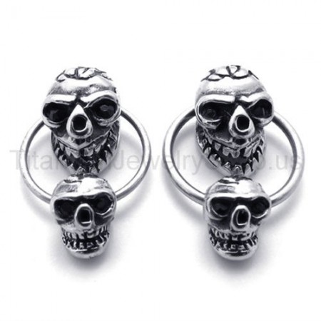 Double-face Skull Titanium Earrings 20353