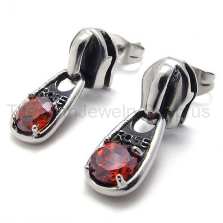 Red Diamond Retro Titanium Earrings 20338