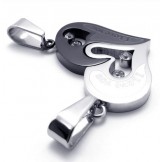 Sweetheart and Black Titanium Lovers Pendants with Diamonds - Free Chains