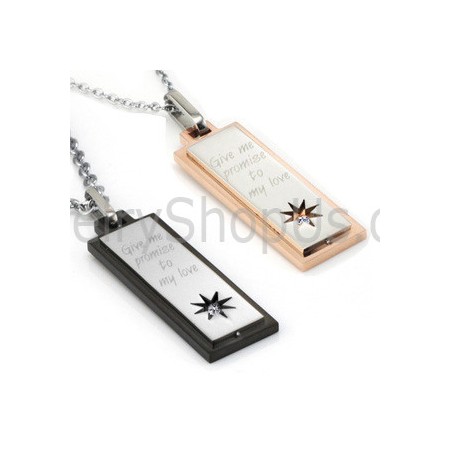 Titanium Rose Gold and Black Lovers Pendants with Free Chains and Dimaonds C508